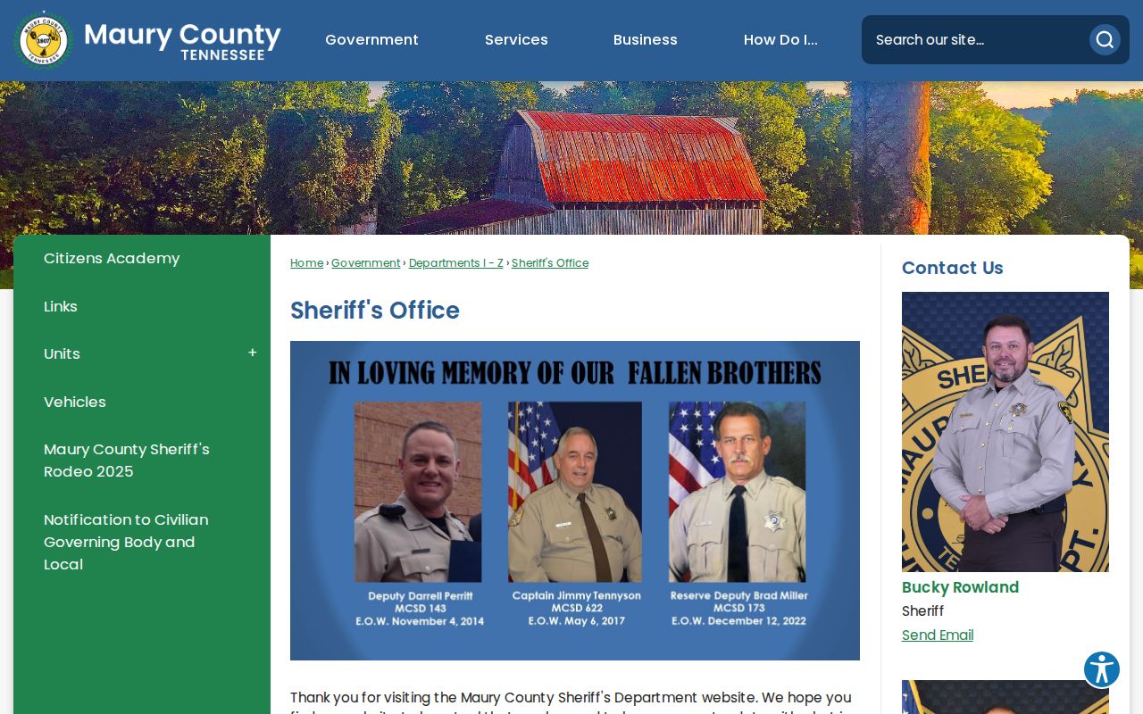 Maury County Sheriff's Office inmate information, records, SAVIN, and contact links
